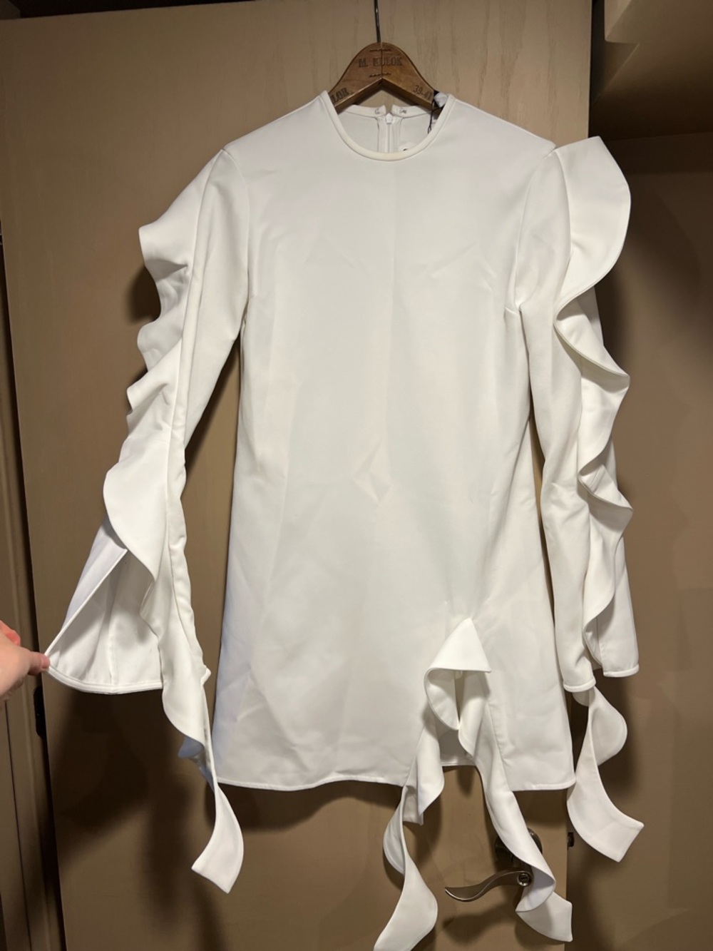 Ellery White Mini Dress with Dramatic Ruffle Sleeves